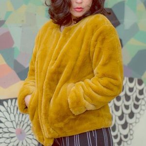 Mustard Yellow Faux fur coat